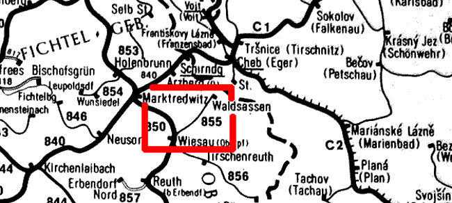 De lijn Wiesau - Waldsassen liep vroeger door naar Cheb (Eger)